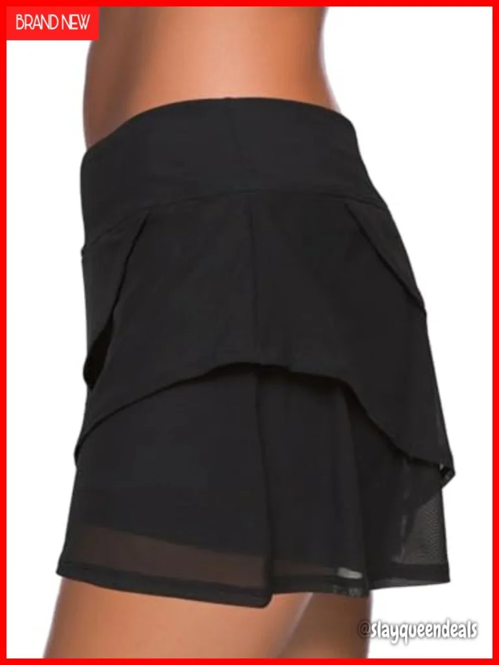Ruffle Layered Swim Skirt Bottom with Built-in Brief, Ruched Waistband